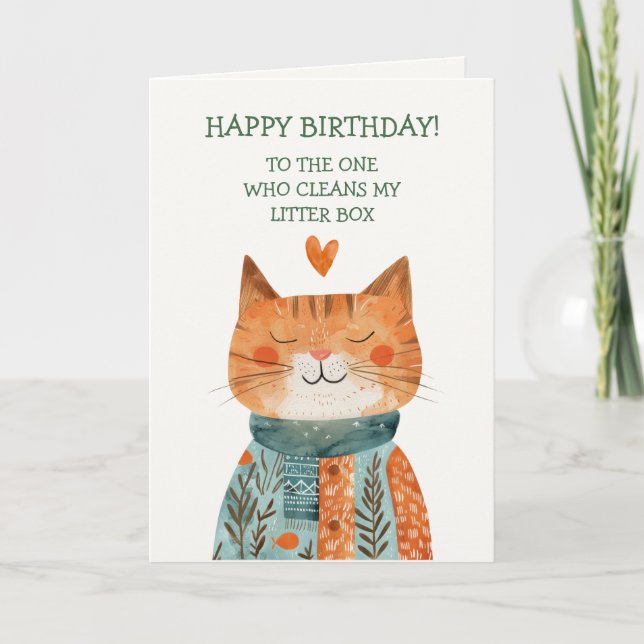Happy Birthday From Cat Funny Whimsical Cat Mum Holiday Card (Front)