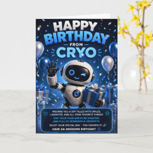 Happy birthday from Cryo, cute robot space greetin Card