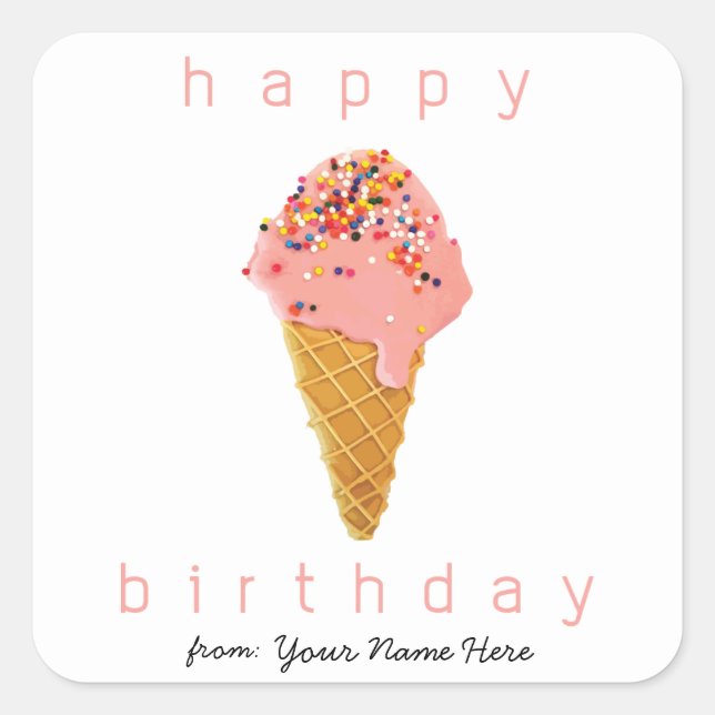 Happy Birthday from Custom Stickers Ice Cream Cone (Front)