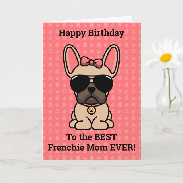 Happy Birthday from Dog Light Fawn French Bulldog Card (Small Plant)