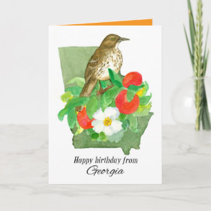 Happy Birthday from Georgia Peach Rose Bird Card