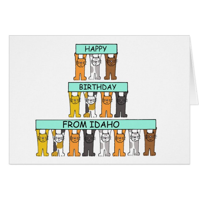 Happy Birthday from Idaho, Cartoon Cats (Front Horizontal)