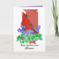 Happy Birthday from Illinois Cardinal Bird Violets