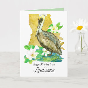 Happy Birthday from Louisiana Pelican Magnolia Card