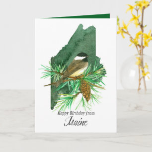 Happy Birthday from Maine Chickadee Pinecone Card