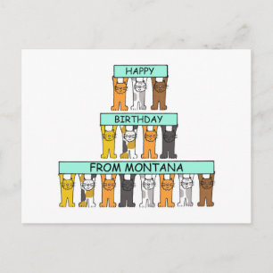Happy Birthday from Montana Cartoon Cats Postcard