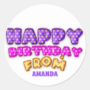 Happy Birthday From Name Balloons Pink Gold White Classic Round Sticker