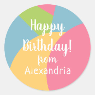 Happy Birthday from Name Birthday Colourful Pastel Classic Round Sticker