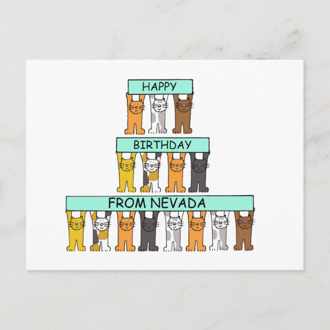 Happy Birthday from Nevada Cartoon Cats Postcard (Front)