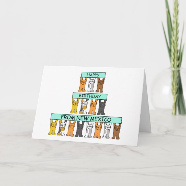 Happy Birthday from New Mexico Cartoon Cats Card (Front)