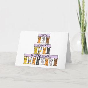Happy Birthday from New York Cartoon Cats Card