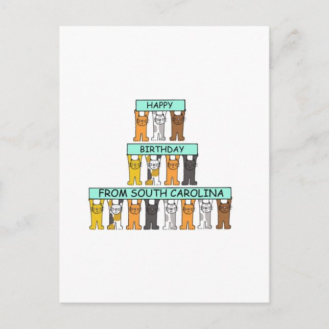 Happy Birthday from South Carolina Cartoon Cats Postcard (Front)