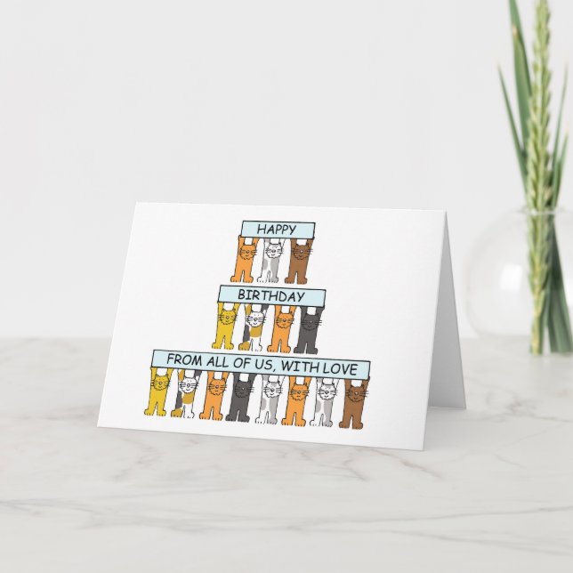 Happy  birthday from the Group,  Cartoon Cats. Card (Front)