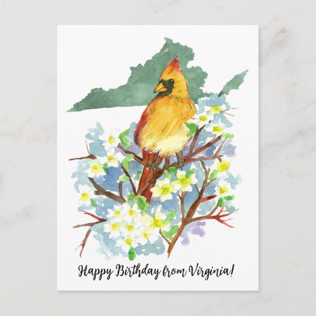 Happy Birthday from Virginia Cardinal Dogwood  Postcard (Front)
