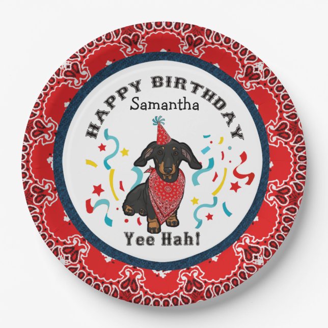 Happy Birthday from Your Dachshund Dog Red Bandana Paper Plate (Front)