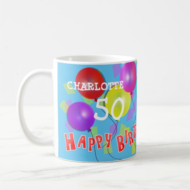 Happy Birthday Fun 50th Milestone Personalised Coffee Mug (Left)