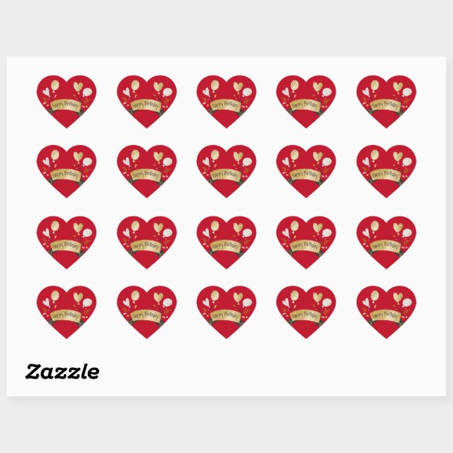 Happy Birthday, fun and festive design, Heart Sticker (Sheet)