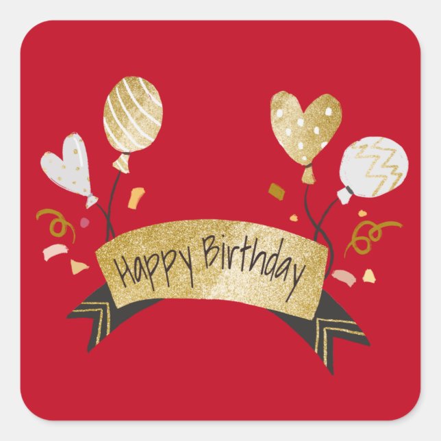 Happy Birthday, fun and festive design, Square Sticker (Front)