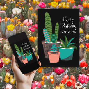 Happy Birthday Fun Cactus Plants Personalised Card