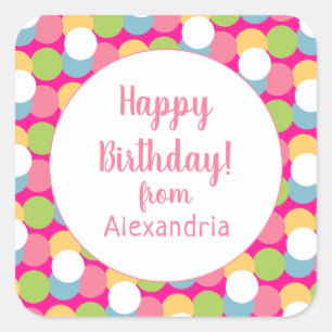 Happy Birthday Fun Colourful from name Square Sticker