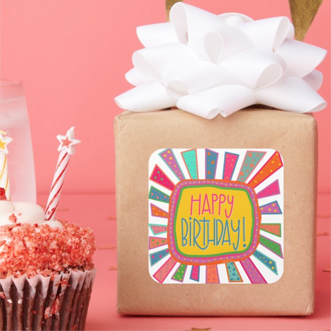 Happy Birthday Fun Colourful Trendy Inspirivity Square Sticker (Party)