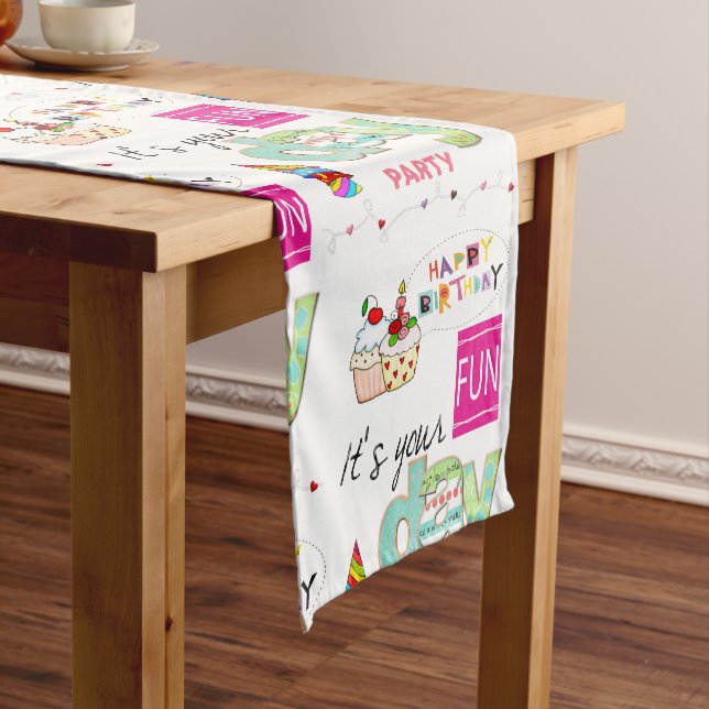 Happy Birthday FUN Cupcake Short Table Runner (In Situ)