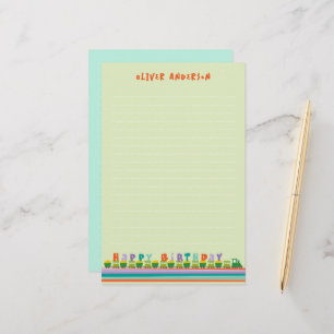 Happy Birthday Fun Green Train Kids Thank You Note Stationery