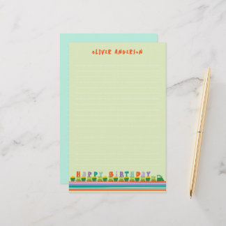 Happy Birthday Fun Green Train Kids Thank You Note Stationery
