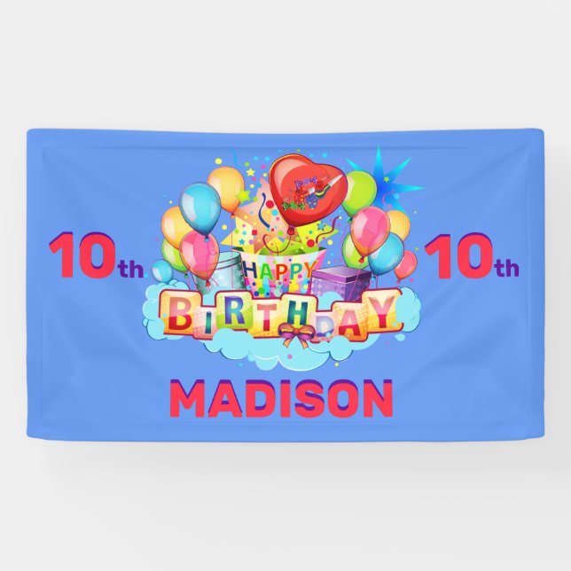 Happy Birthday Fun Kids Banner Add Name & Age (Horizontal)