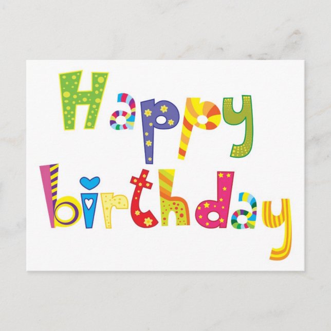 Happy Birthday Fun Letters Postcard (Front)