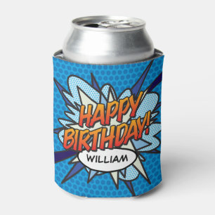 HAPPY BIRTHDAY Fun Modern Personalised Blue Can Cooler