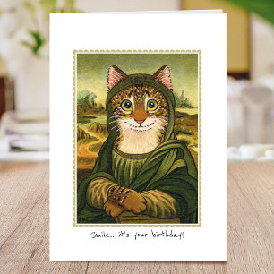 Happy Birthday Fun Mona Lisa Cat Custom Card