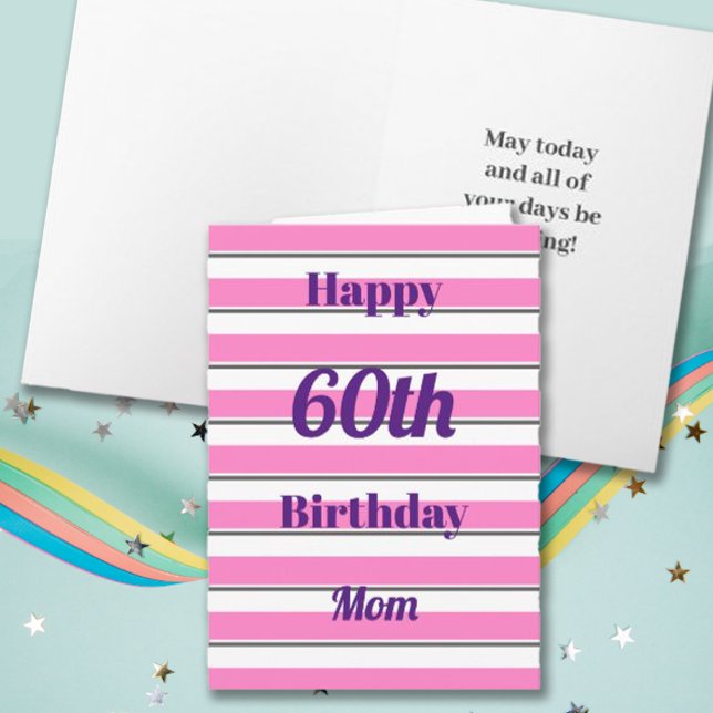 Happy Birthday Fun Pop Bold Pink Stripes Typo Card (Creator Uploaded)