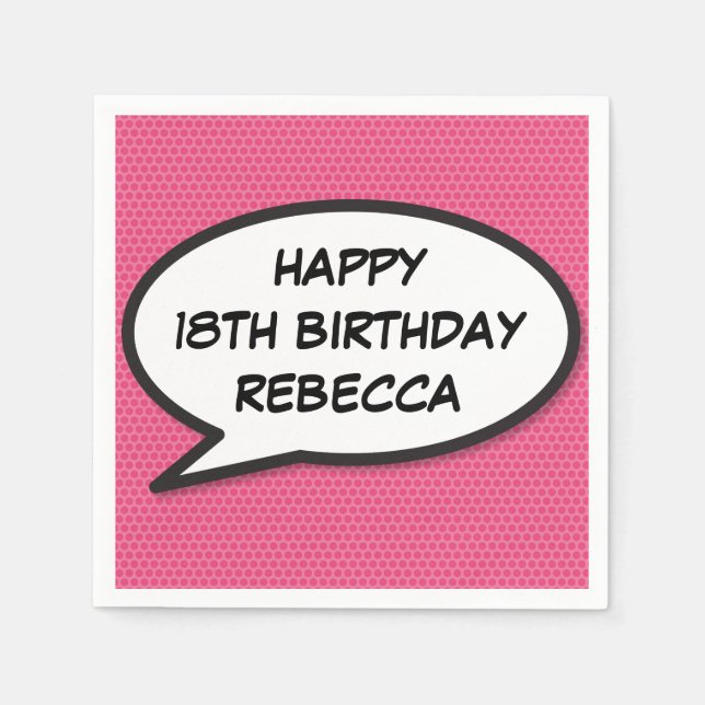 HAPPY BIRTHDAY Fun Retro Comic Book Speech Bubble Napkin (Front)