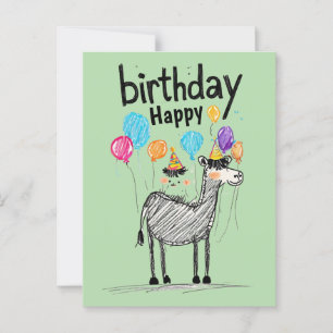 Happy Birthday Fun with Cute Horse & Balloons Postcard