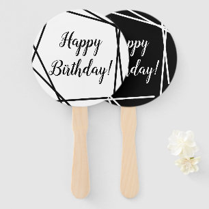 Happy Birthday Funky Geometric Black and White Hand Fan