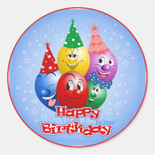 Happy Birthday Funny Balloons Classic Round Sticker