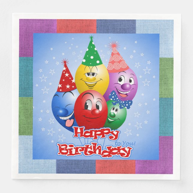 Happy Birthday Funny Balloons Napkin (Front)