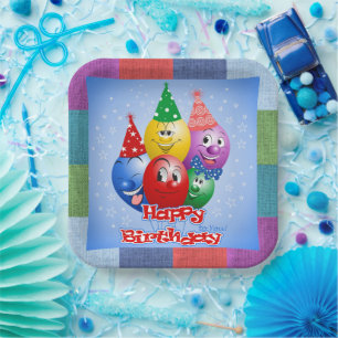 Happy Birthday Funny Balloons Paper Plate