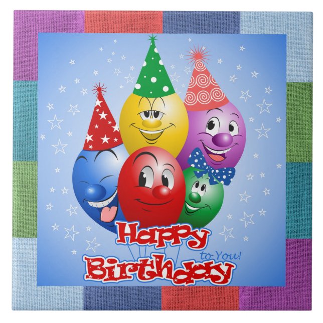 Happy Birthday Funny Balloons Tile (Front)