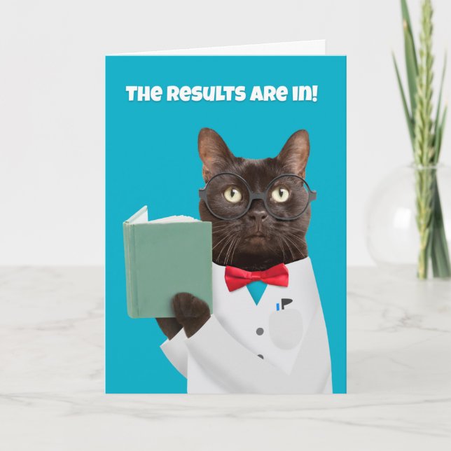 Happy Birthday Funny Cat in Lab Coat With Book Holiday Card (Front)