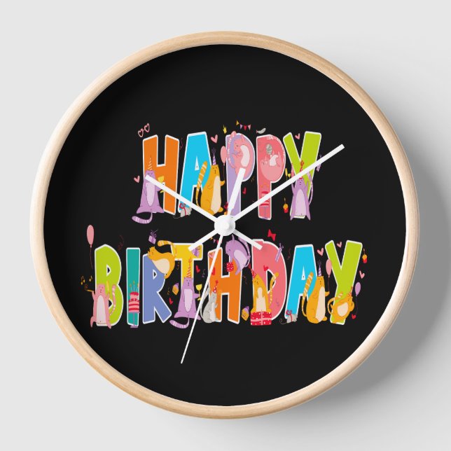 Happy Birthday Funny Cat Lover Bday Celebration Clock (Front)