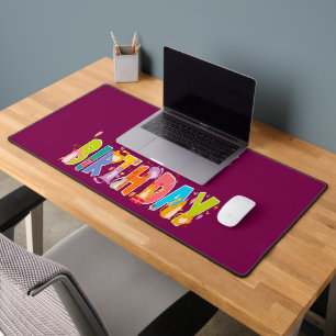 Happy Birthday Funny Cat Lover Bday Celebration Desk Mat