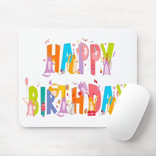 Happy Birthday Funny Cat Lover Bday Celebration Mouse Pad (With Mouse)