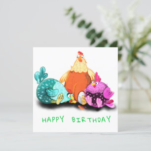 Happy Birthday - Funny Chickens Waiting Egg Hatch