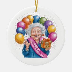 Happy Birthday Funny Nana Ceramic Tree Decoration