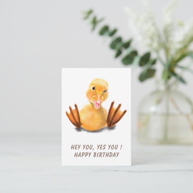 Happy Birthday - Funny Yellow Duck Playful Wink  Card (Standing Front)