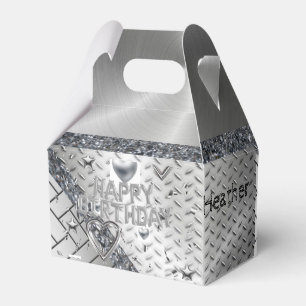 Happy Birthday Gable Favor Box Silver