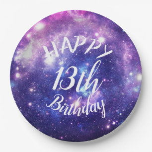 Happy Birthday Galaxy Stars Outer Space Party Paper Plate