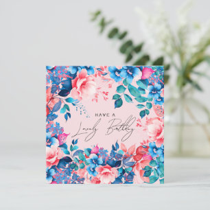 Happy Birthday Garden Floral Blue Pink Blush Card